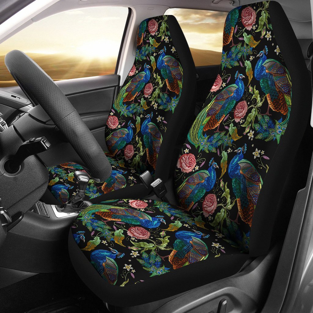 Peacock Rose Pattern Print Universal Fit Car Seat Cover-grizzshop