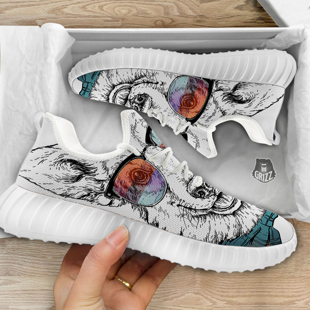 Pembroke Welsh Corgi Hipster Print White Walking Shoes-grizzshop