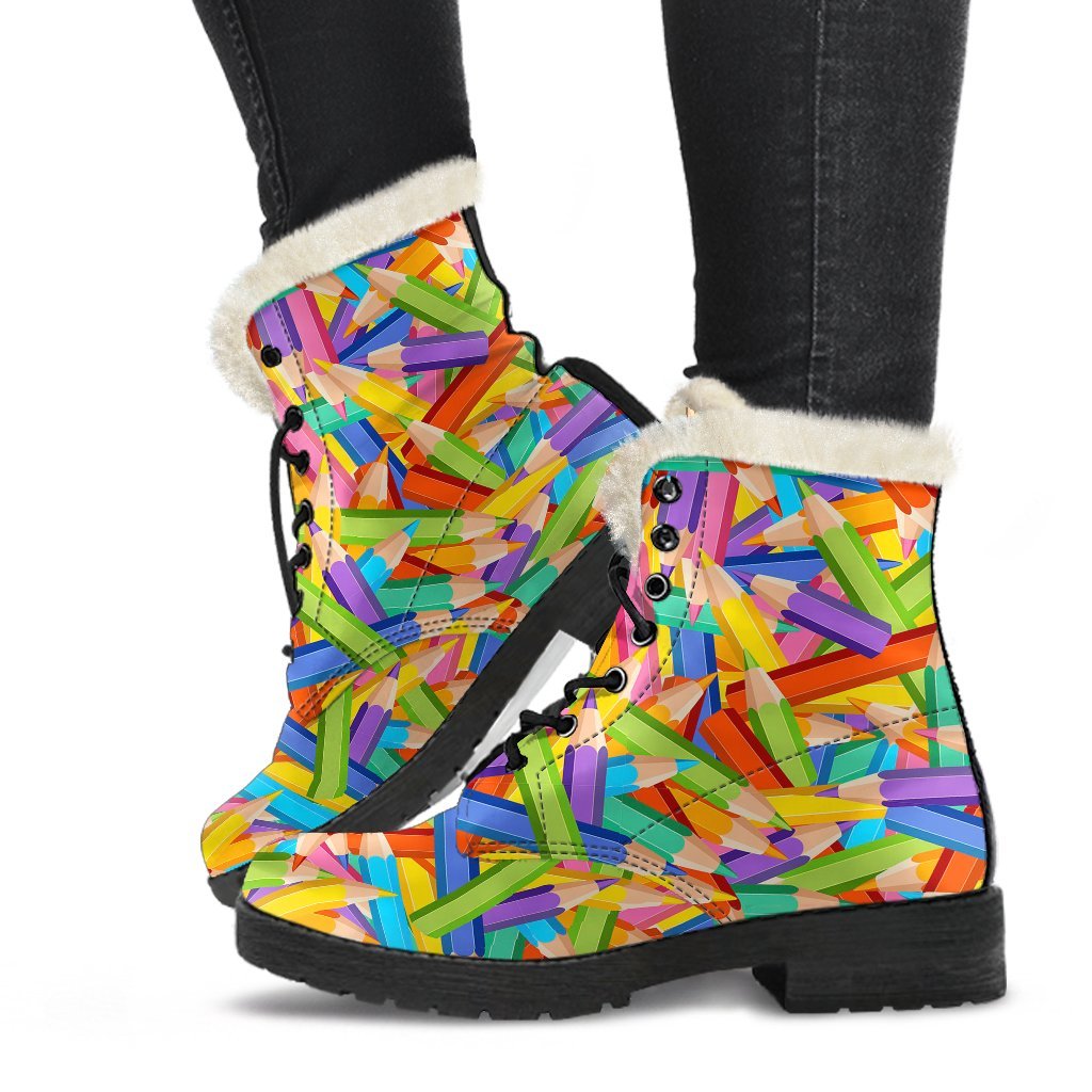 Pencil Colorful Pattern Print Comfy Winter Boots-grizzshop