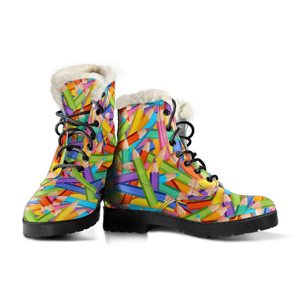 Pencil Colorful Pattern Print Comfy Winter Boots-grizzshop