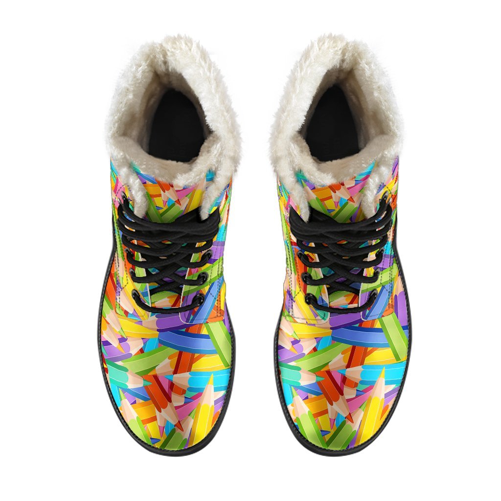 Pencil Colorful Pattern Print Comfy Winter Boots-grizzshop