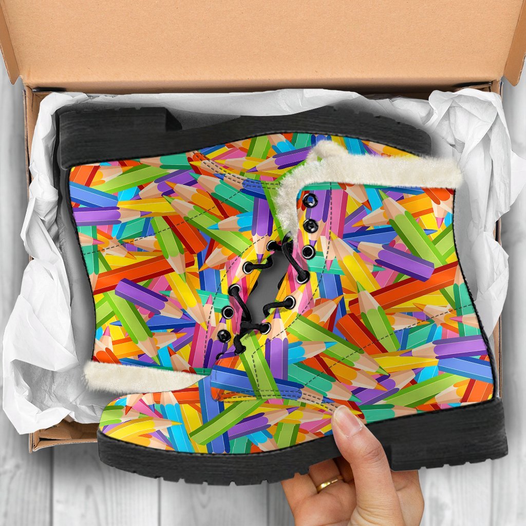 Pencil Colorful Pattern Print Comfy Winter Boots-grizzshop
