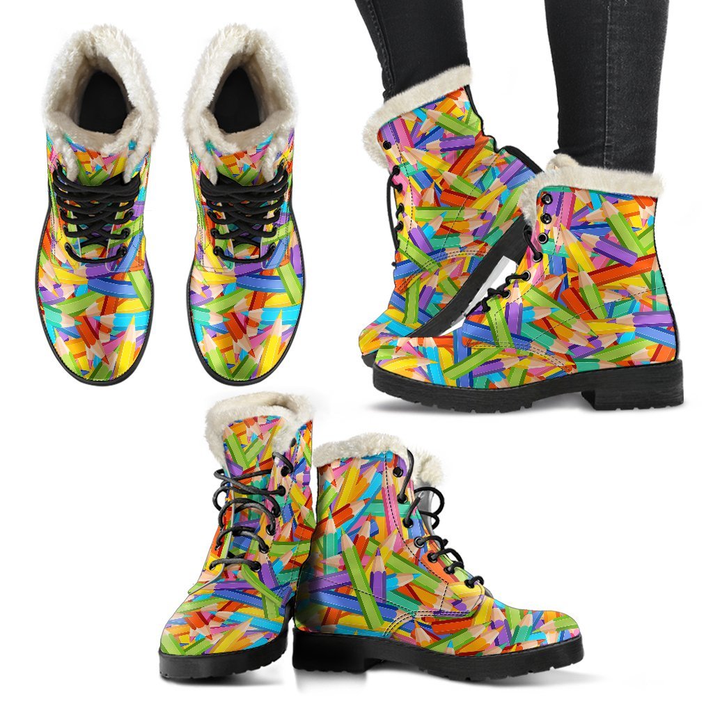 Pencil Colorful Pattern Print Comfy Winter Boots-grizzshop
