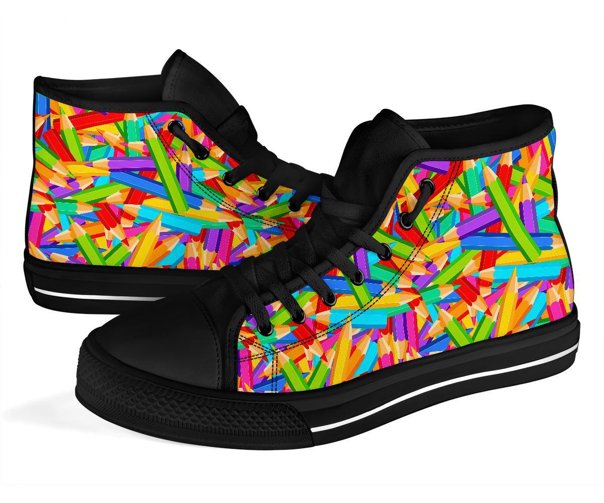 Pencil Colorful Pattern Print Men Women's High Top Shoes-grizzshop