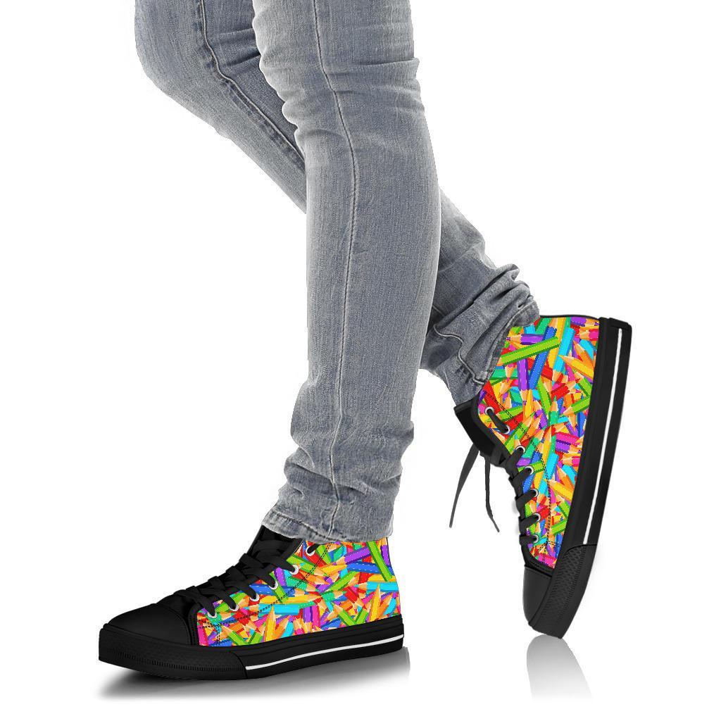 Pencil Colorful Pattern Print Men Women's High Top Shoes-grizzshop