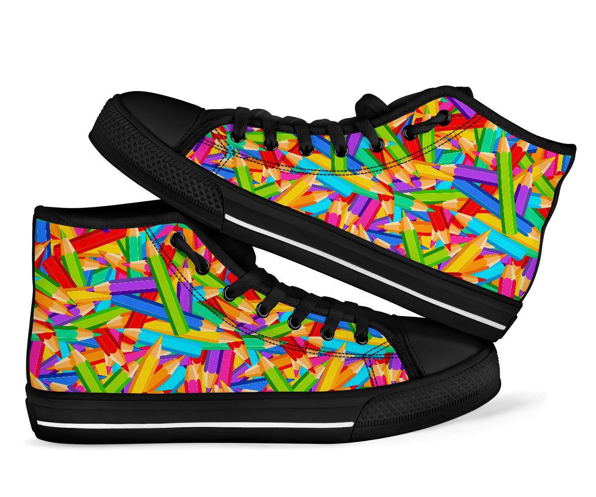 Pencil Colorful Pattern Print Men Women's High Top Shoes-grizzshop