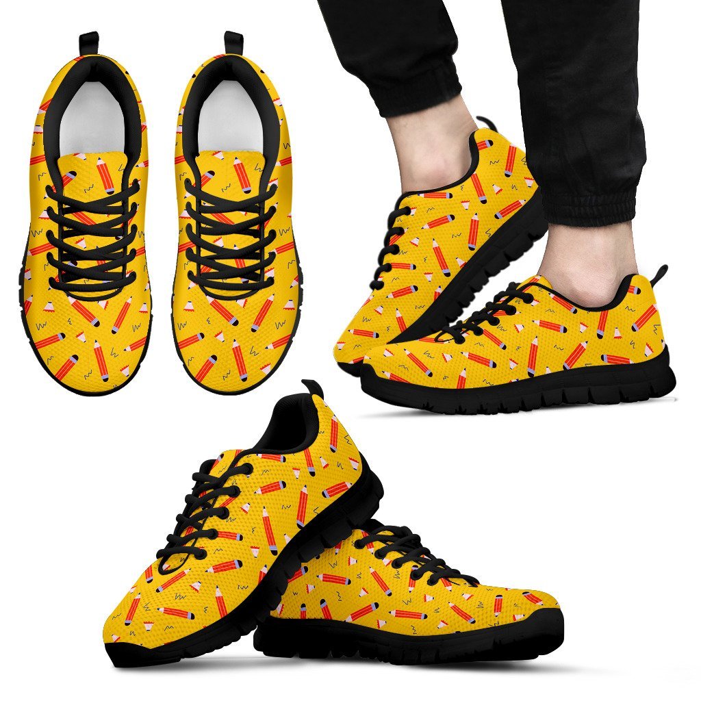 Pencil Pattern Print Black Sneaker Shoes For Men Women-grizzshop