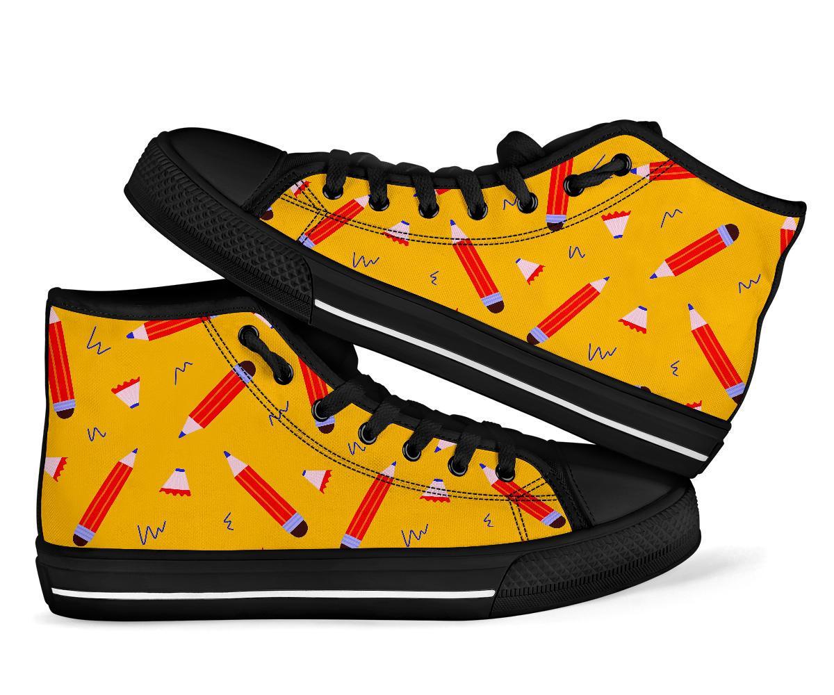 Pencil Pattern Print Men Women's High Top Shoes-grizzshop