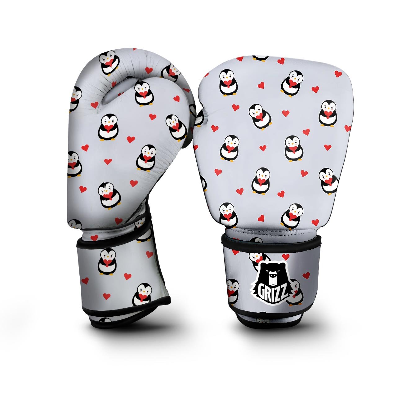 Penguin And Red Heart Print Pattern Boxing Gloves-grizzshop