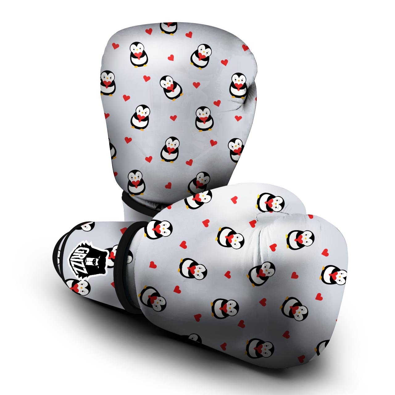 Penguin And Red Heart Print Pattern Boxing Gloves-grizzshop