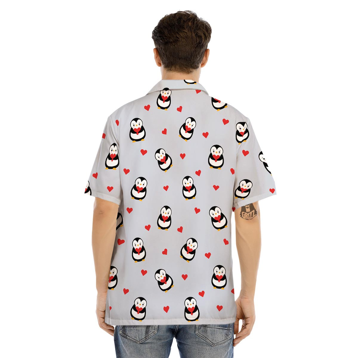 Penguin And Red Heart Print Pattern Men's Hawaiian Shirt-grizzshop
