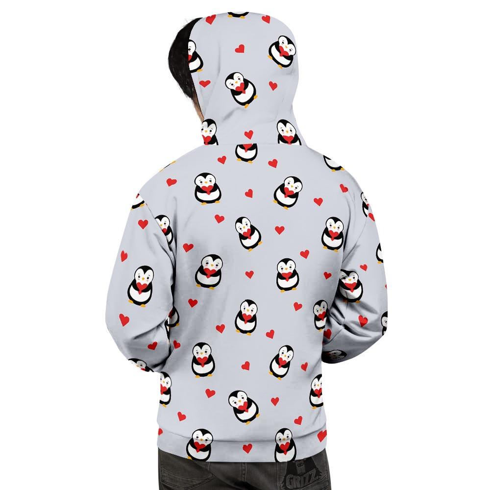 Penguin And Red Heart Print Pattern Men's Hoodie-grizzshop