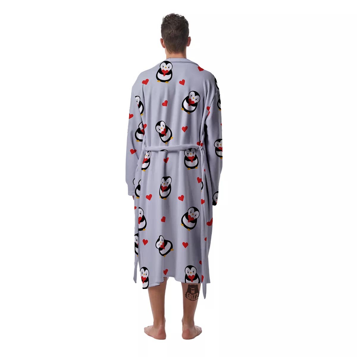 Penguin And Red Heart Print Pattern Men's Robe-grizzshop