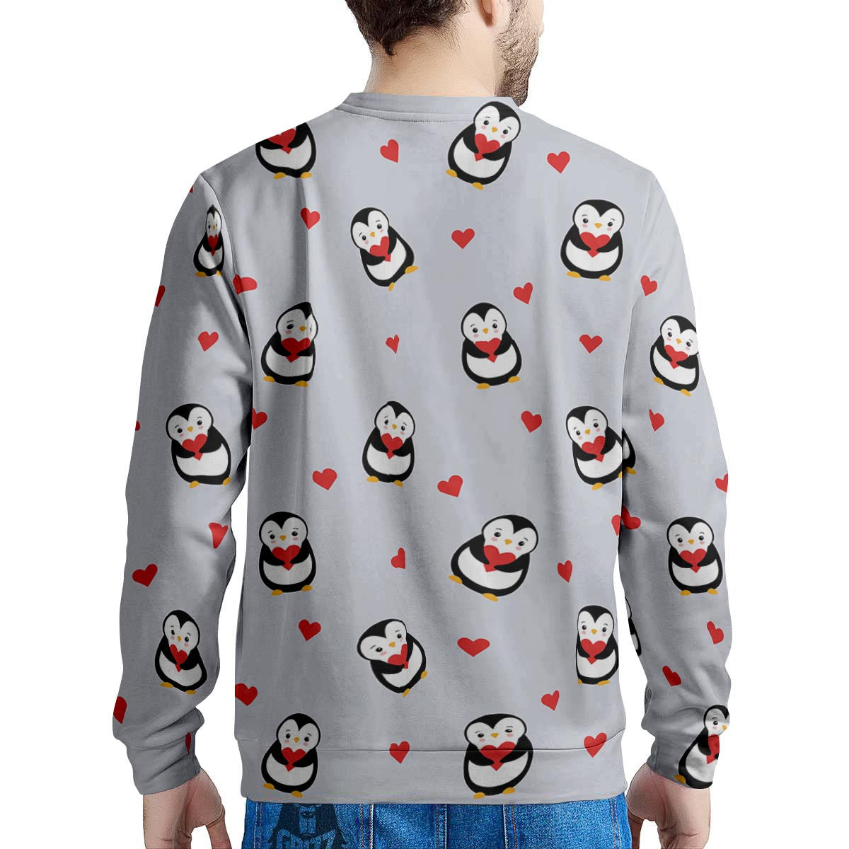 Penguin And Red Heart Print Pattern Men's Sweatshirt-grizzshop