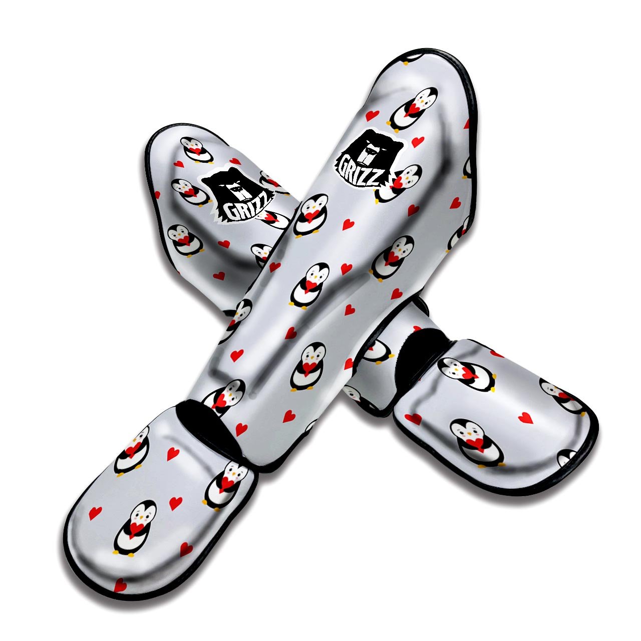 Penguin And Red Heart Print Pattern Muay Thai Shin Guards-grizzshop