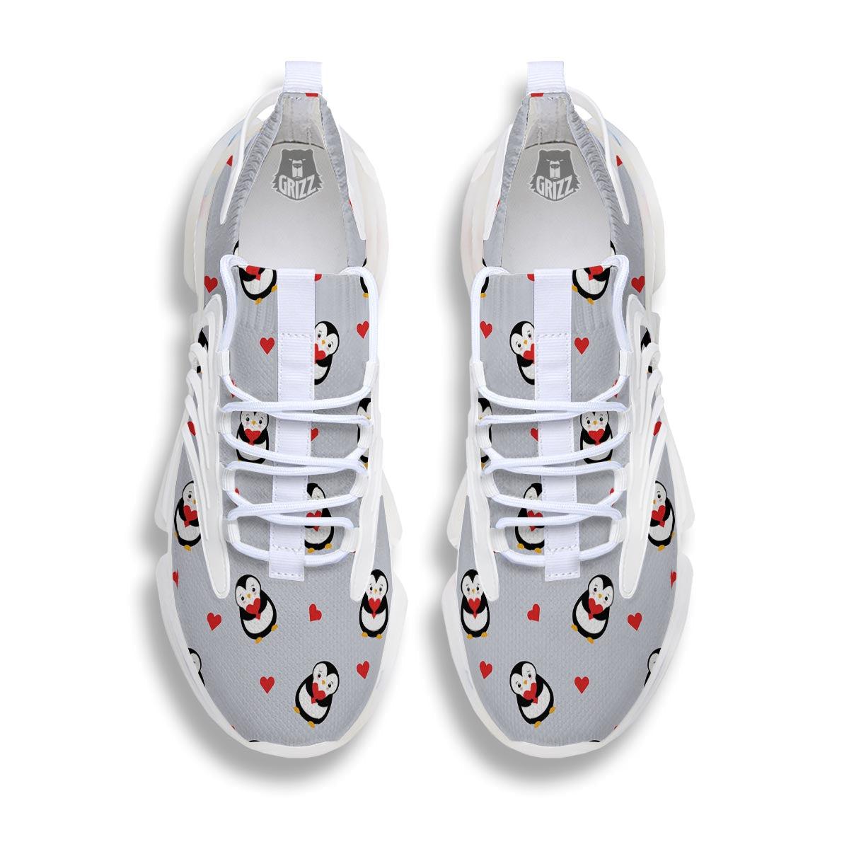Penguin And Red Heart Print Pattern White Gym Shoes-grizzshop