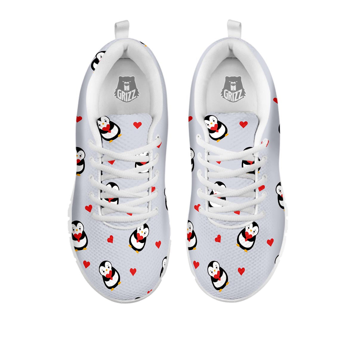 Penguin And Red Heart Print Pattern White Sneaker-grizzshop