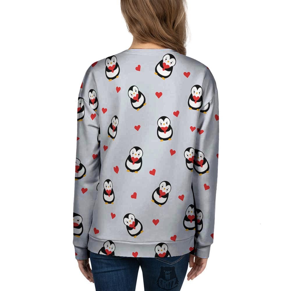 Penguin And Red Heart Print Pattern Women's Sweatshirt-grizzshop