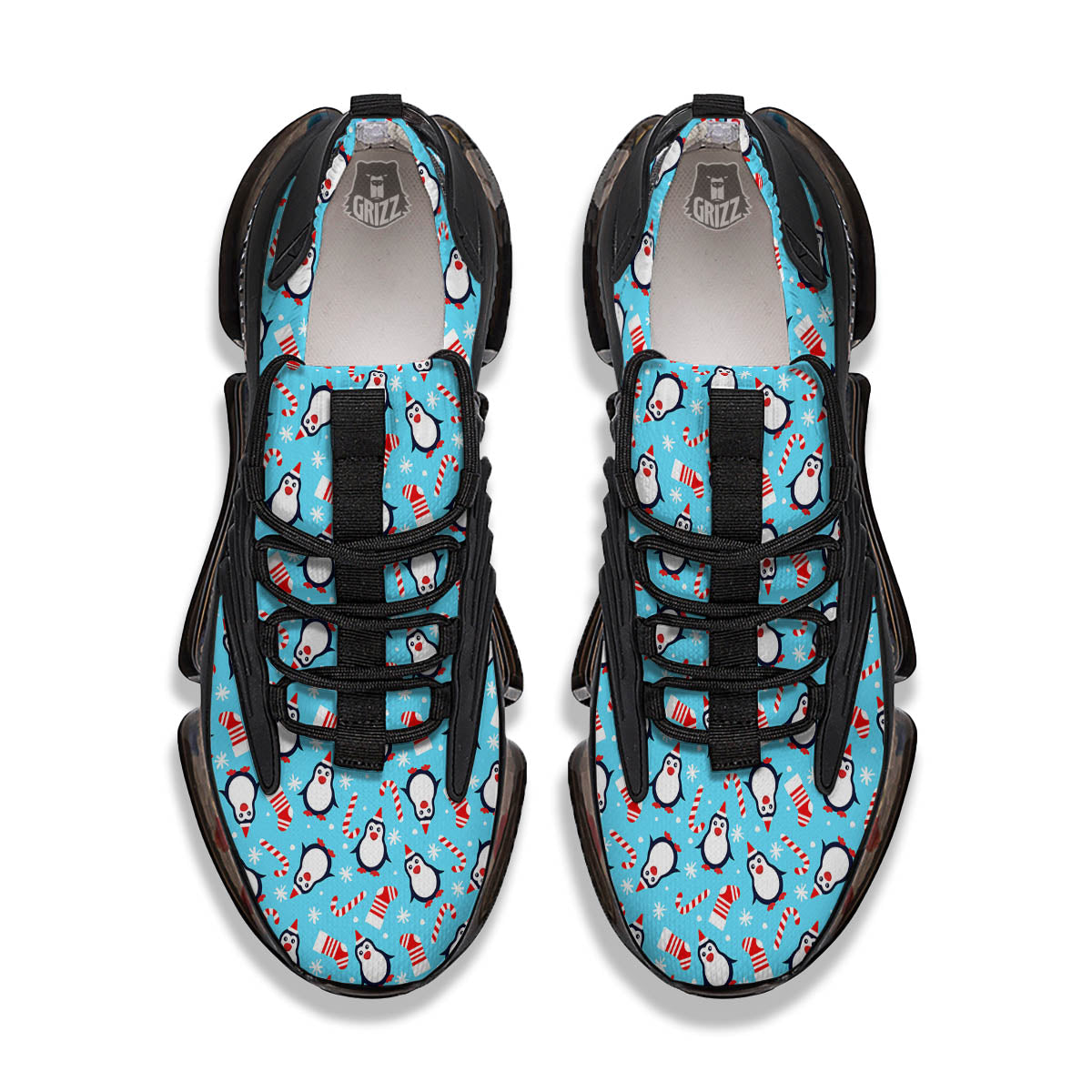 Penguin Christmas Santa Print Pattern Black Gym Shoes-grizzshop