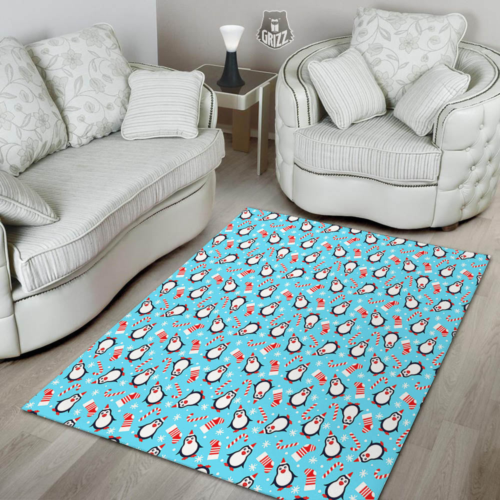 Penguin Christmas Santa Print Pattern Floor Mat-grizzshop