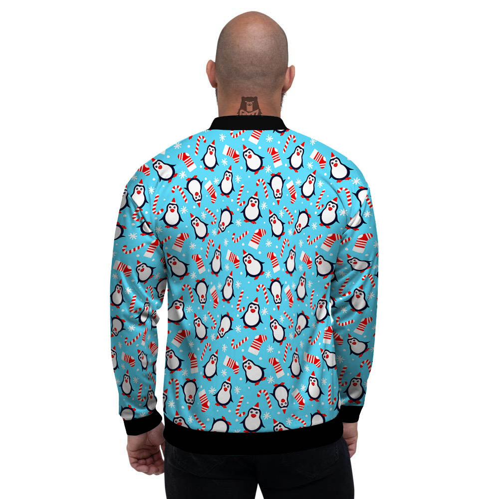 Penguin Christmas Santa Print Pattern Men's Bomber Jacket-grizzshop