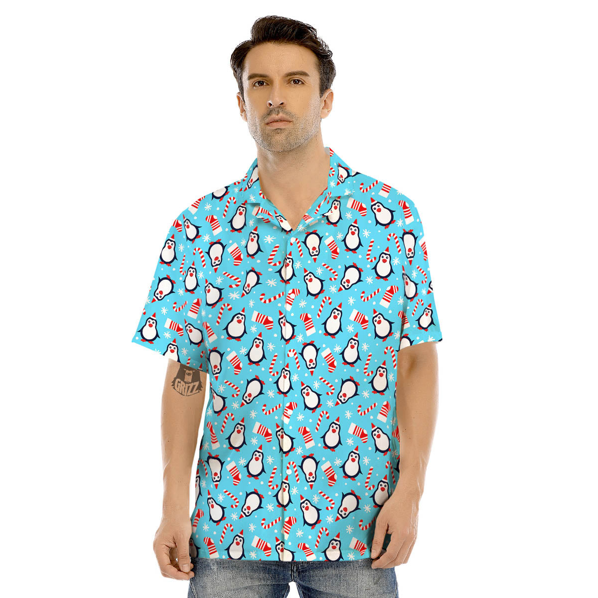 Penguin Christmas Santa Print Pattern Men's Hawaiian Shirt-grizzshop