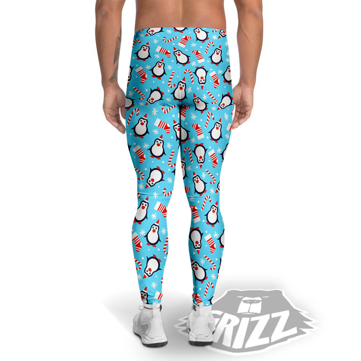 Penguin Christmas Santa Print Pattern Men's Leggings-grizzshop