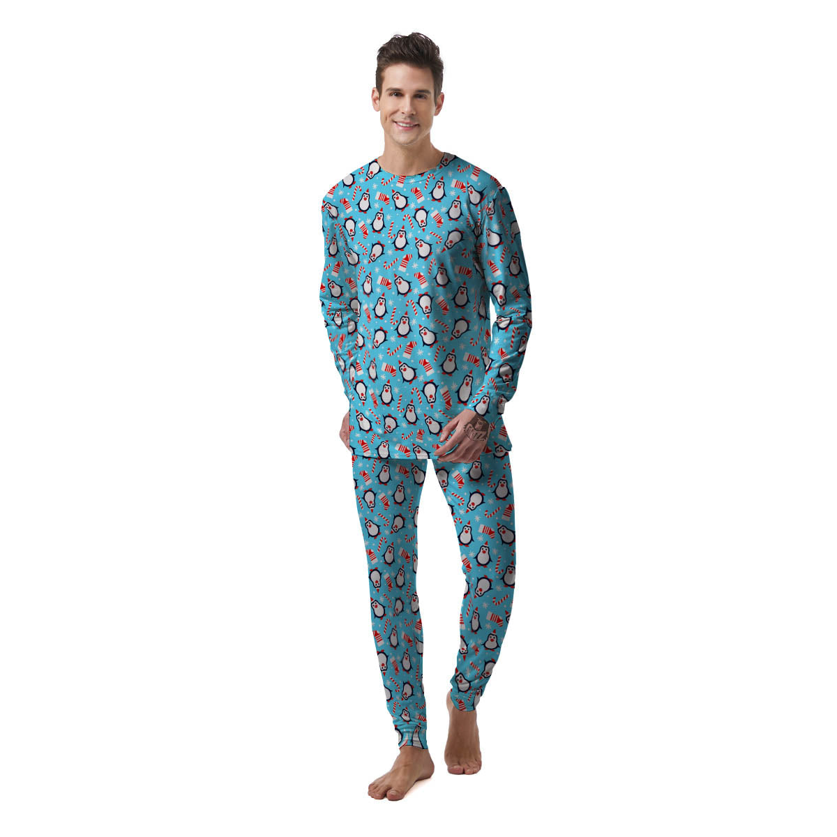 Penguin Christmas Santa Print Pattern Men's Pajamas-grizzshop