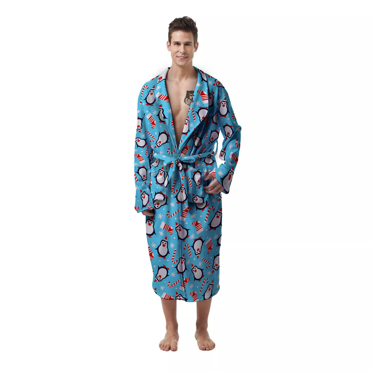 Penguin Christmas Santa Print Pattern Men's Robe-grizzshop