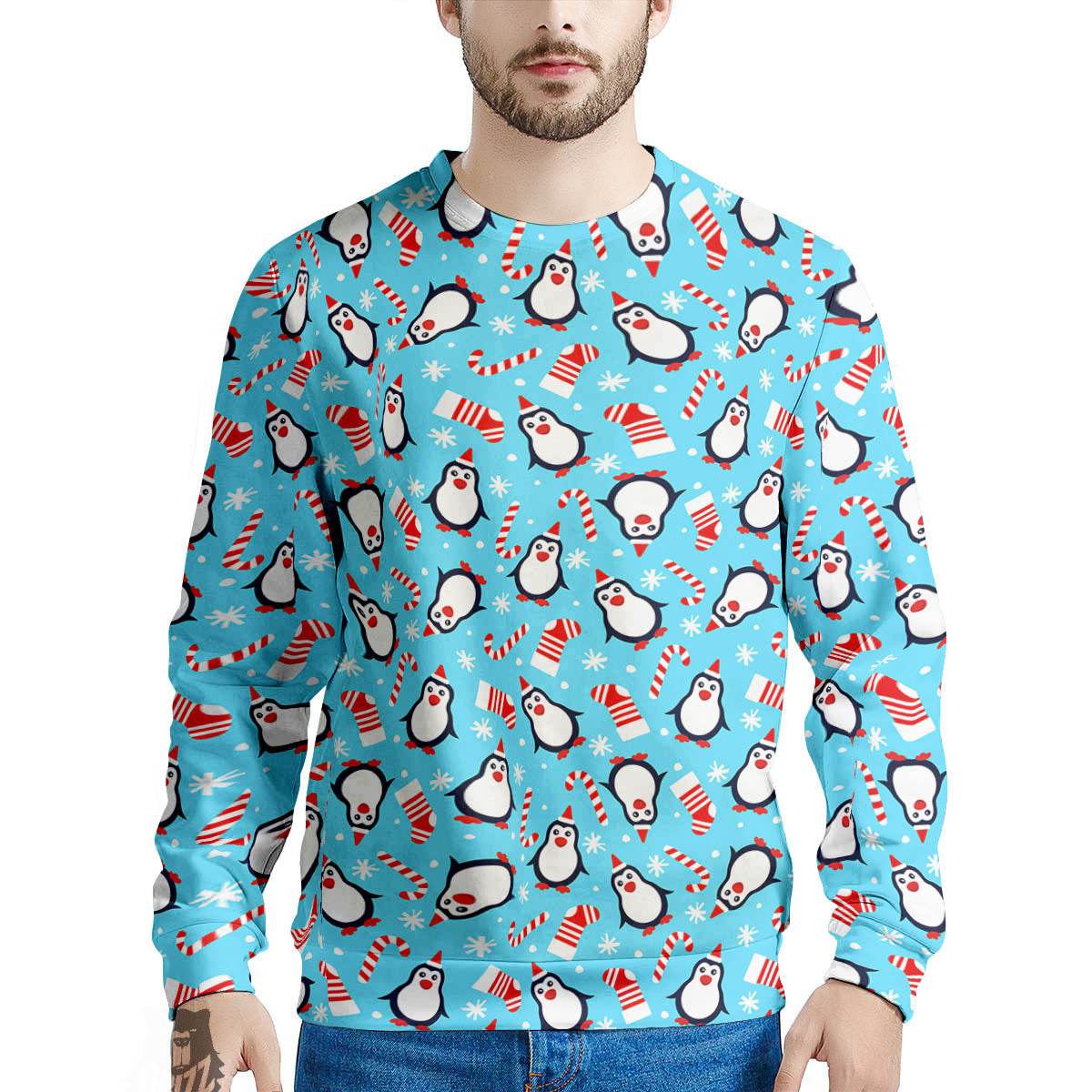 Penguin Christmas Santa Print Pattern Men's Sweatshirt-grizzshop
