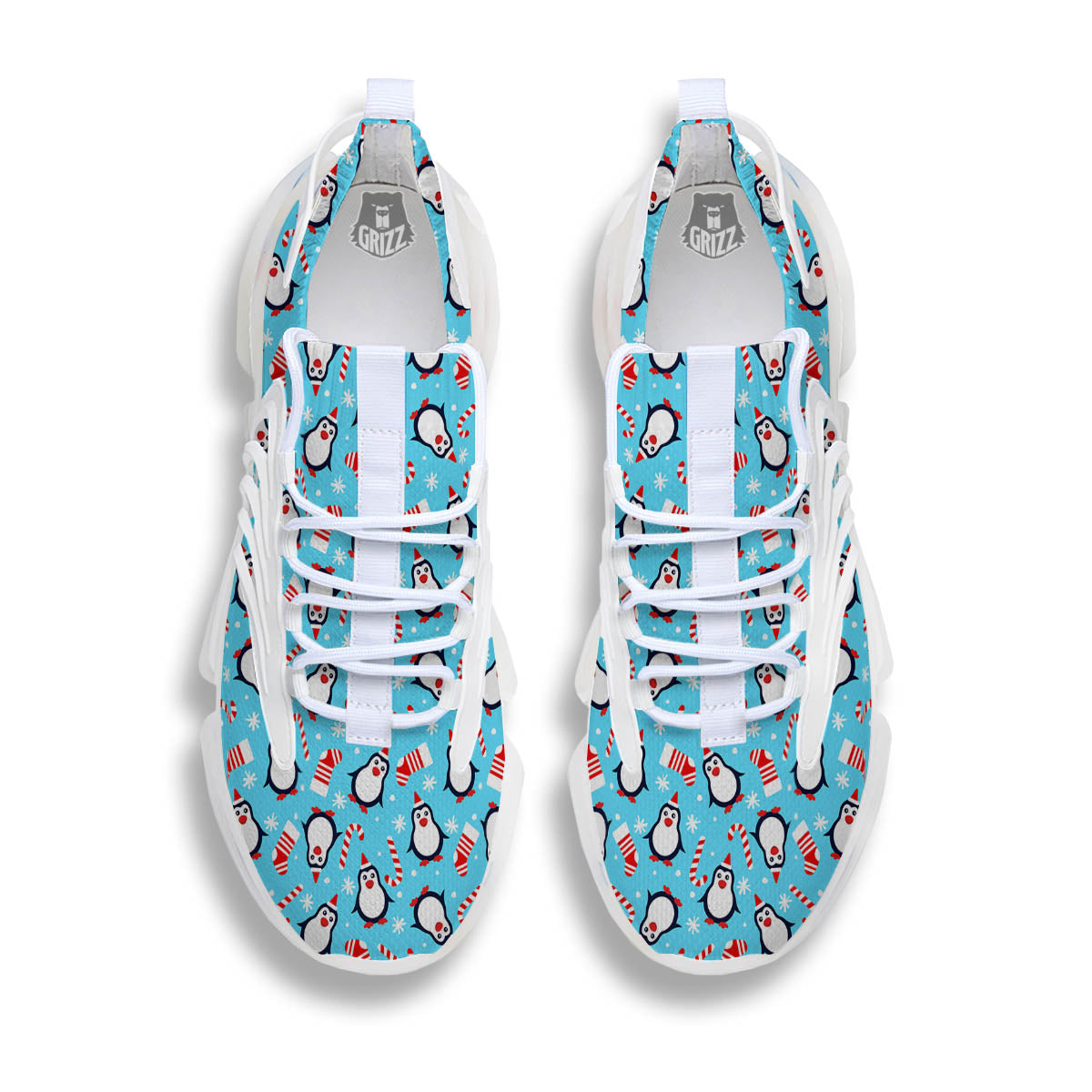 Penguin Christmas Santa Print Pattern White Gym Shoes-grizzshop