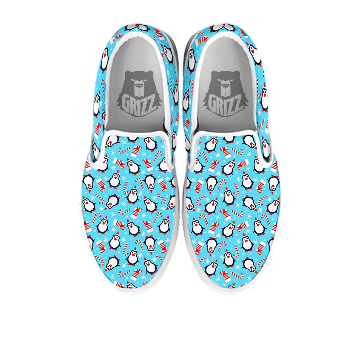 Penguin Christmas Santa Print Pattern White Slip On Shoes-grizzshop