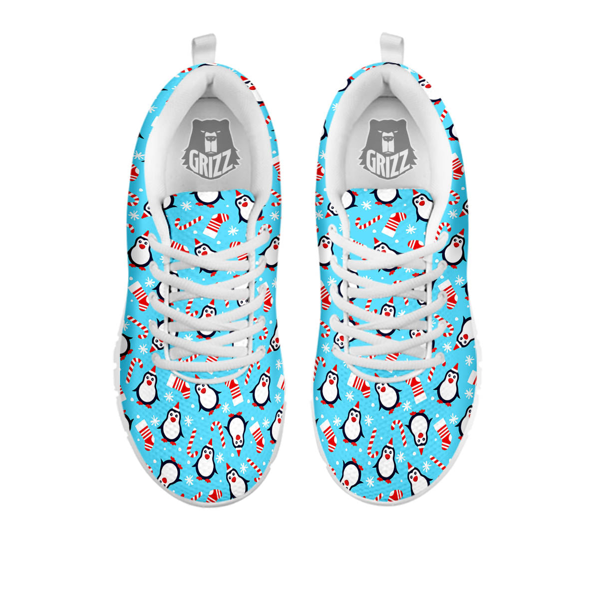 Penguin Christmas Santa Print Pattern White Sneaker-grizzshop