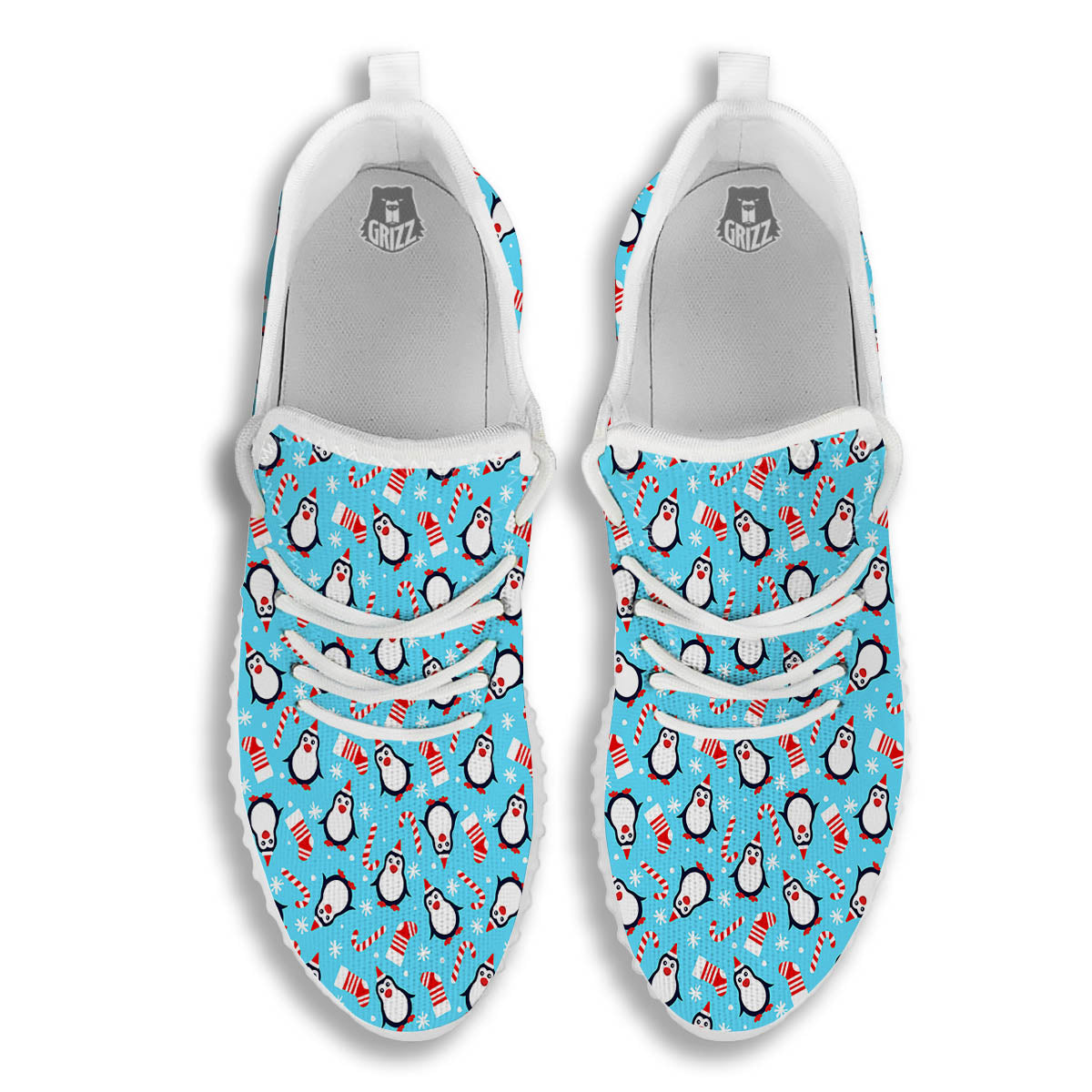 Penguin Christmas Santa Print Pattern White Walking Shoes-grizzshop