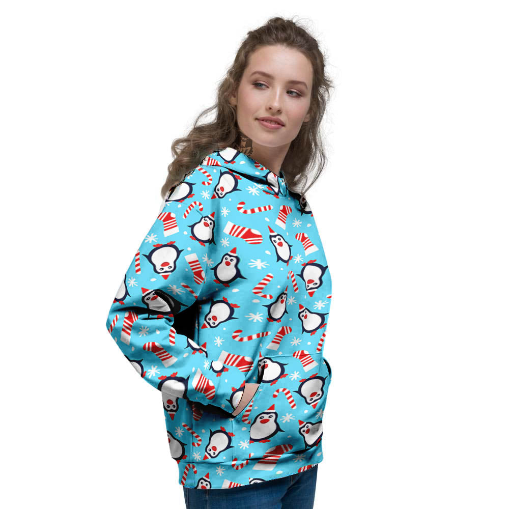 Penguin Christmas Santa Print Pattern Women's Hoodie-grizzshop