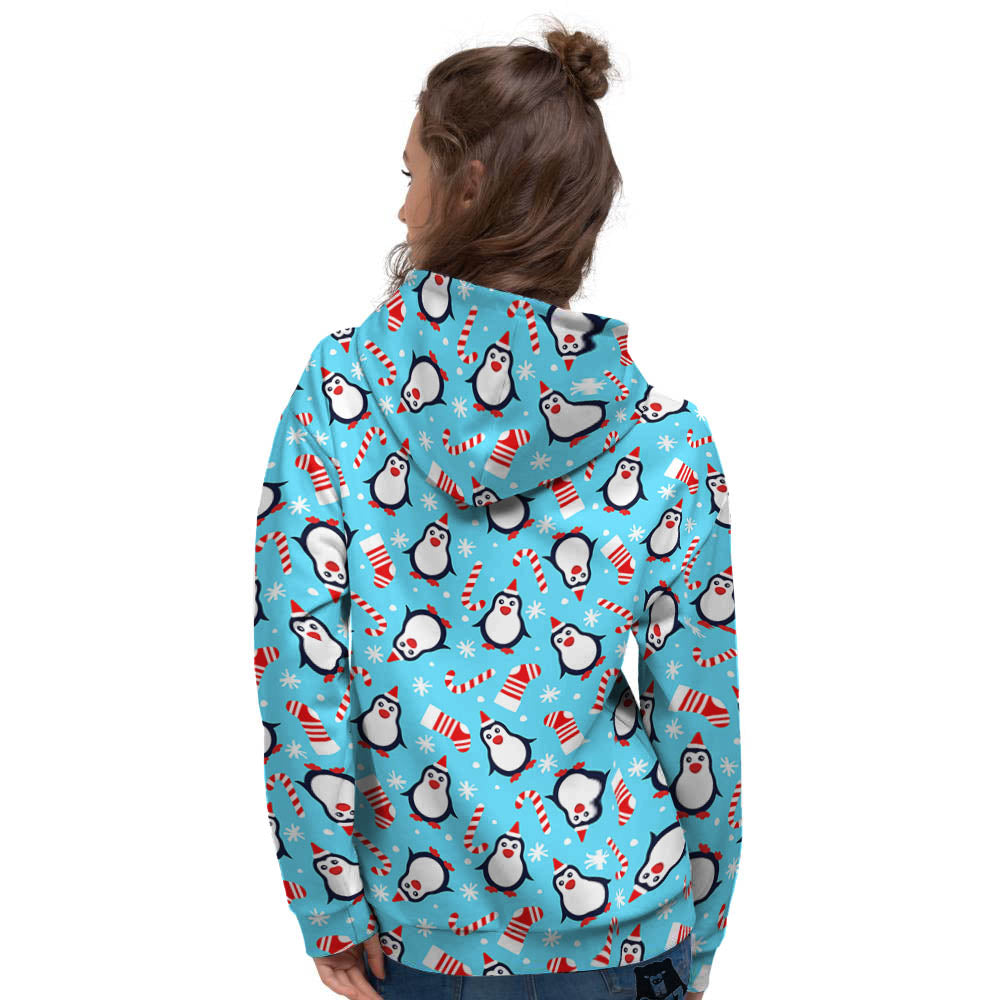Penguin Christmas Santa Print Pattern Women's Hoodie-grizzshop