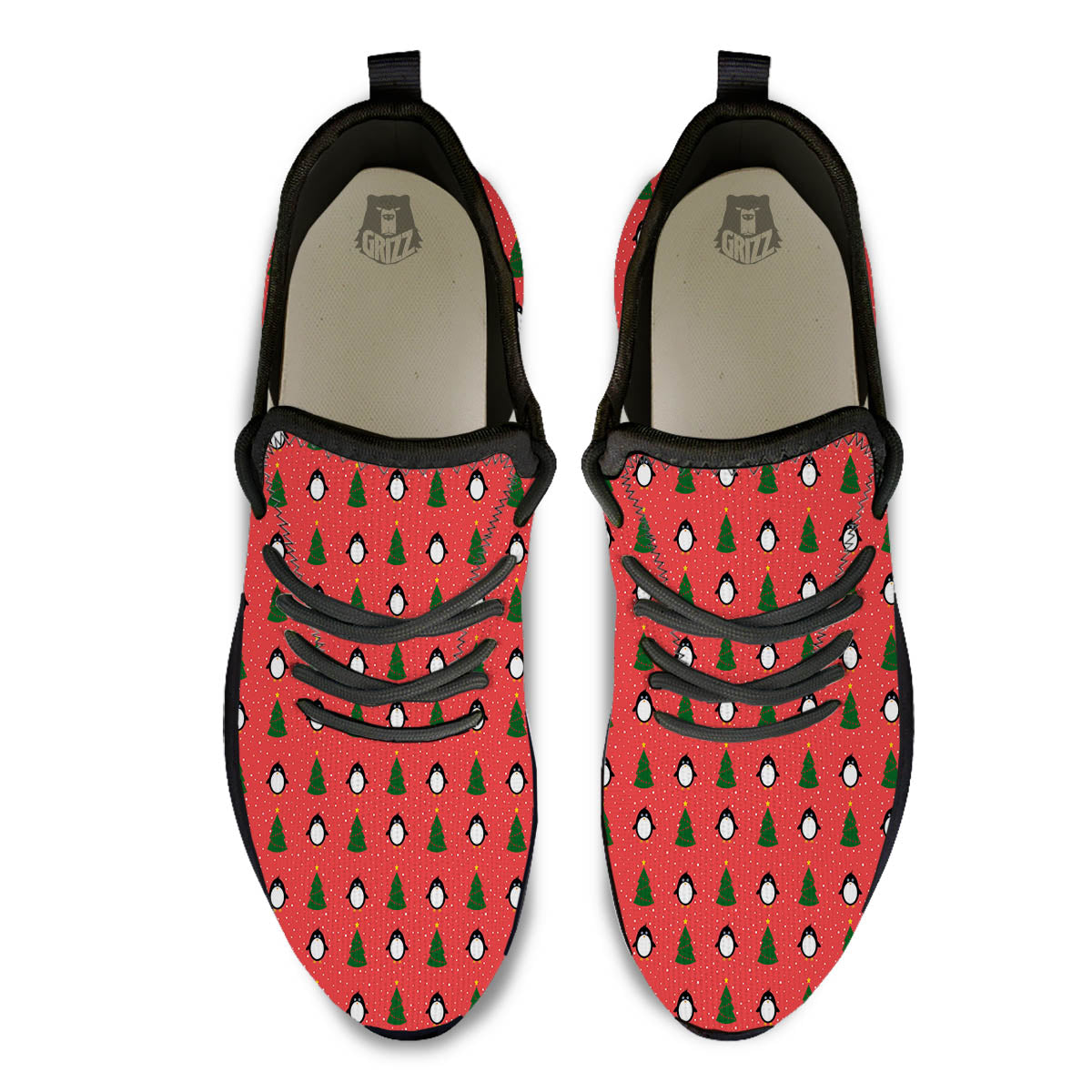 Penguin Christmas Snowy Print Pattern Black Athletic Shoes-grizzshop