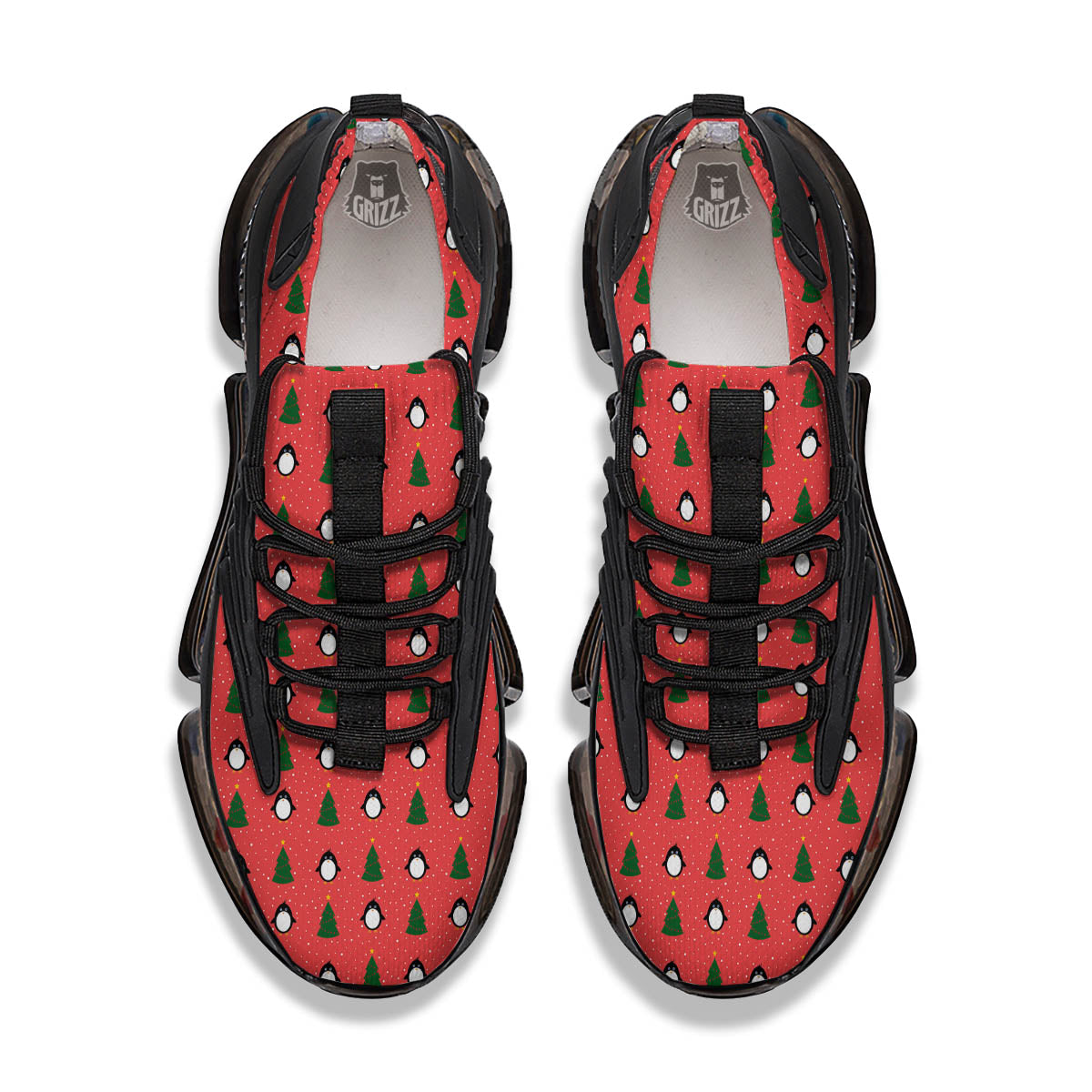 Penguin Christmas Snowy Print Pattern Black Gym Shoes-grizzshop