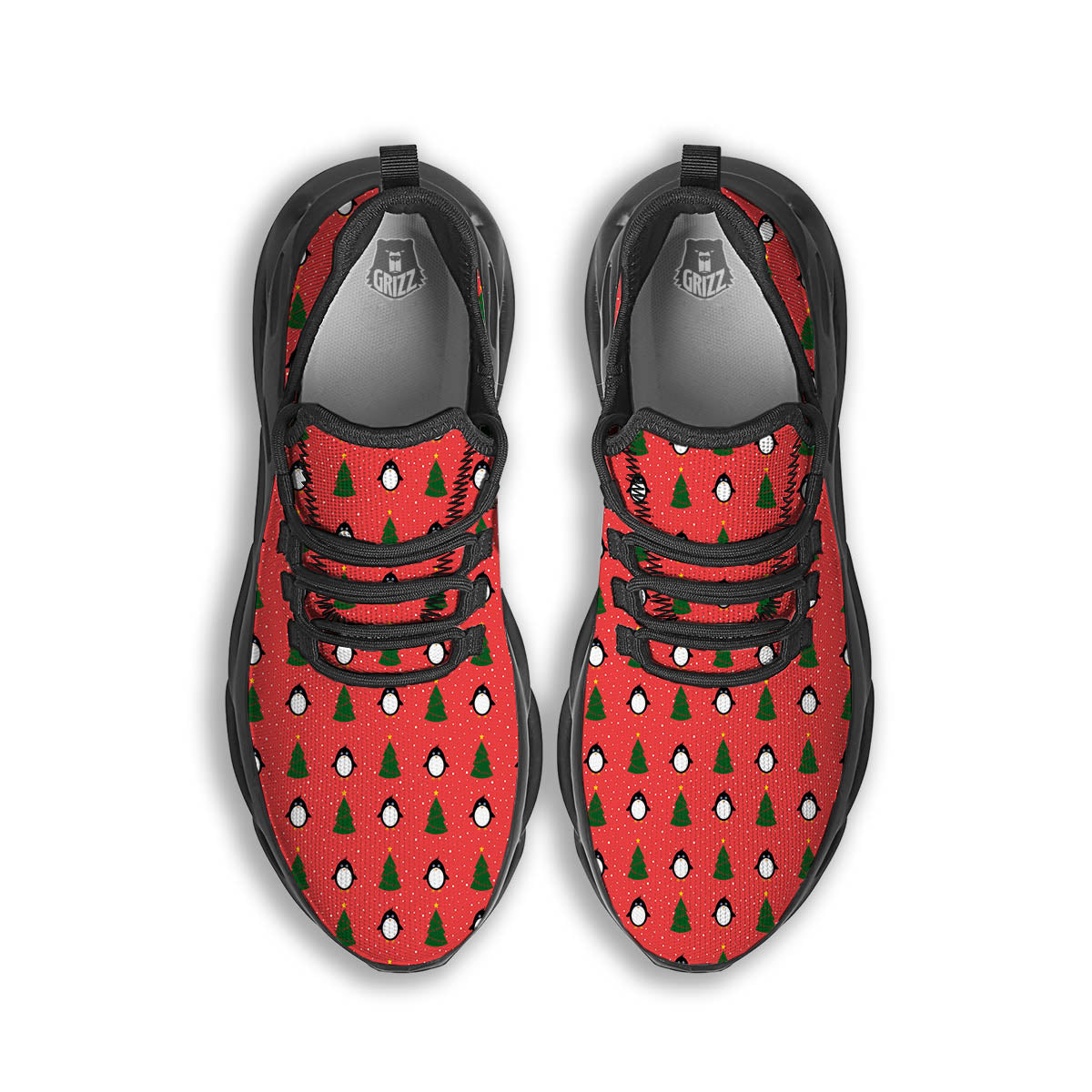Penguin Christmas Snowy Print Pattern Black Running Shoes-grizzshop