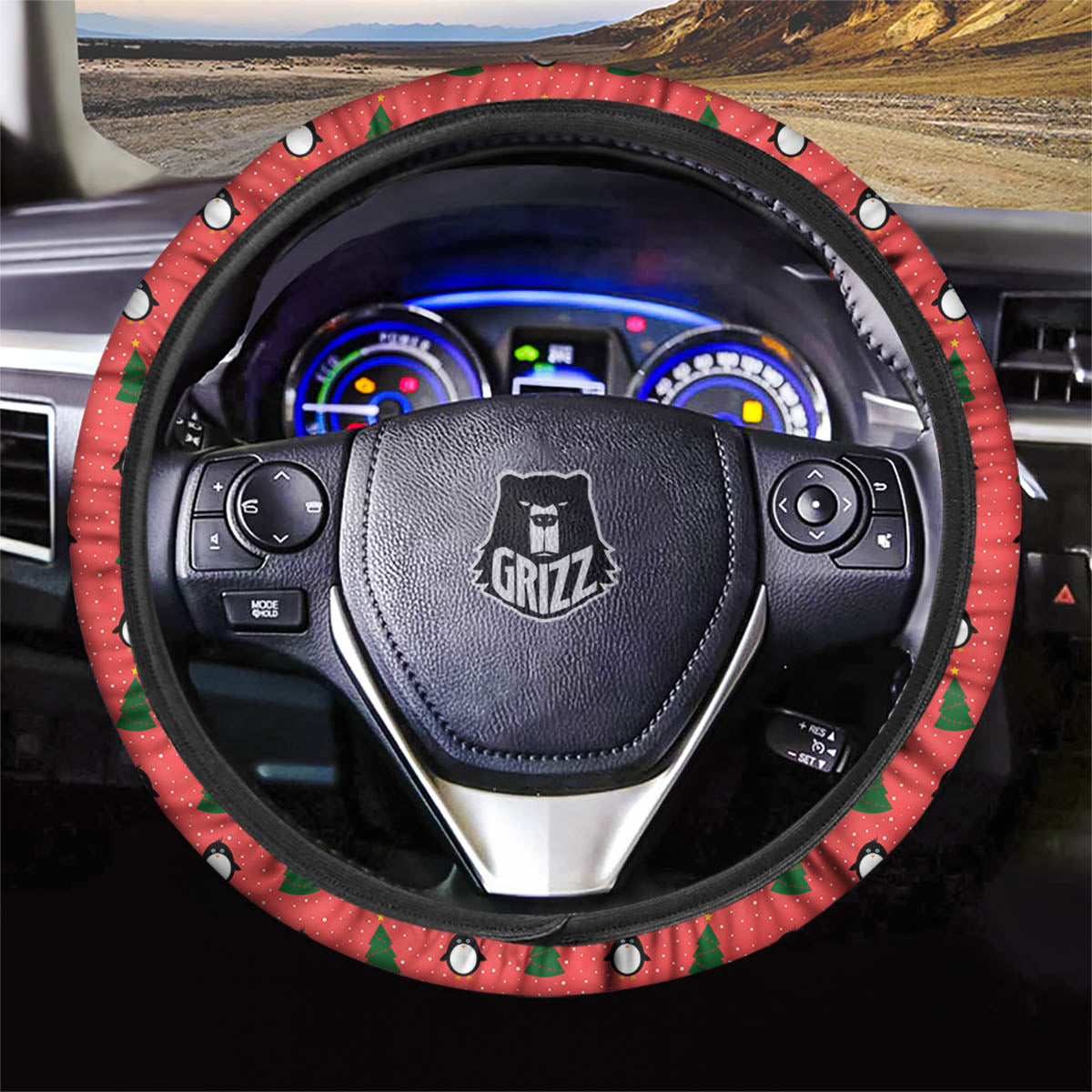 Penguin Christmas Snowy Print Pattern Car Steering Wheel Cover-grizzshop