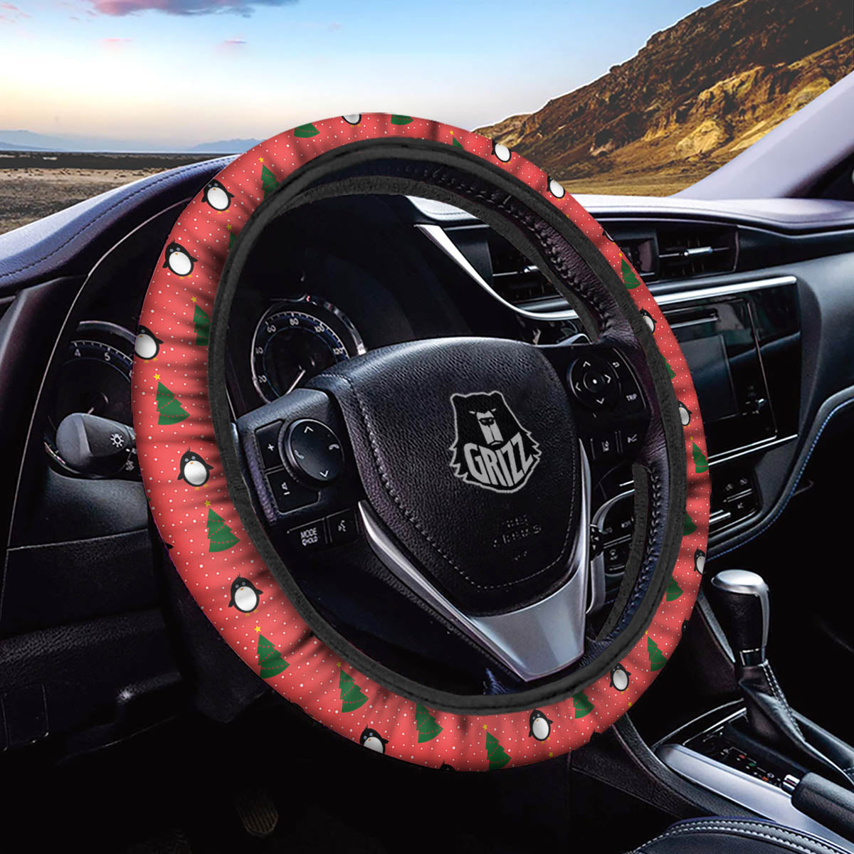 Penguin Christmas Snowy Print Pattern Car Steering Wheel Cover-grizzshop