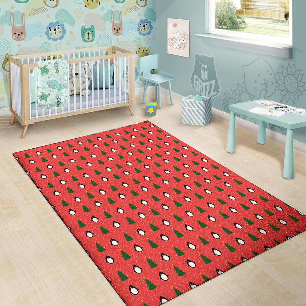 Penguin Christmas Snowy Print Pattern Floor Mat-grizzshop