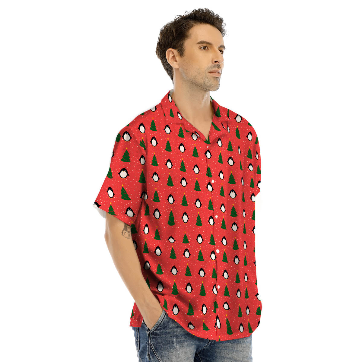 Penguin Christmas Snowy Print Pattern Men's Hawaiian Shirt-grizzshop