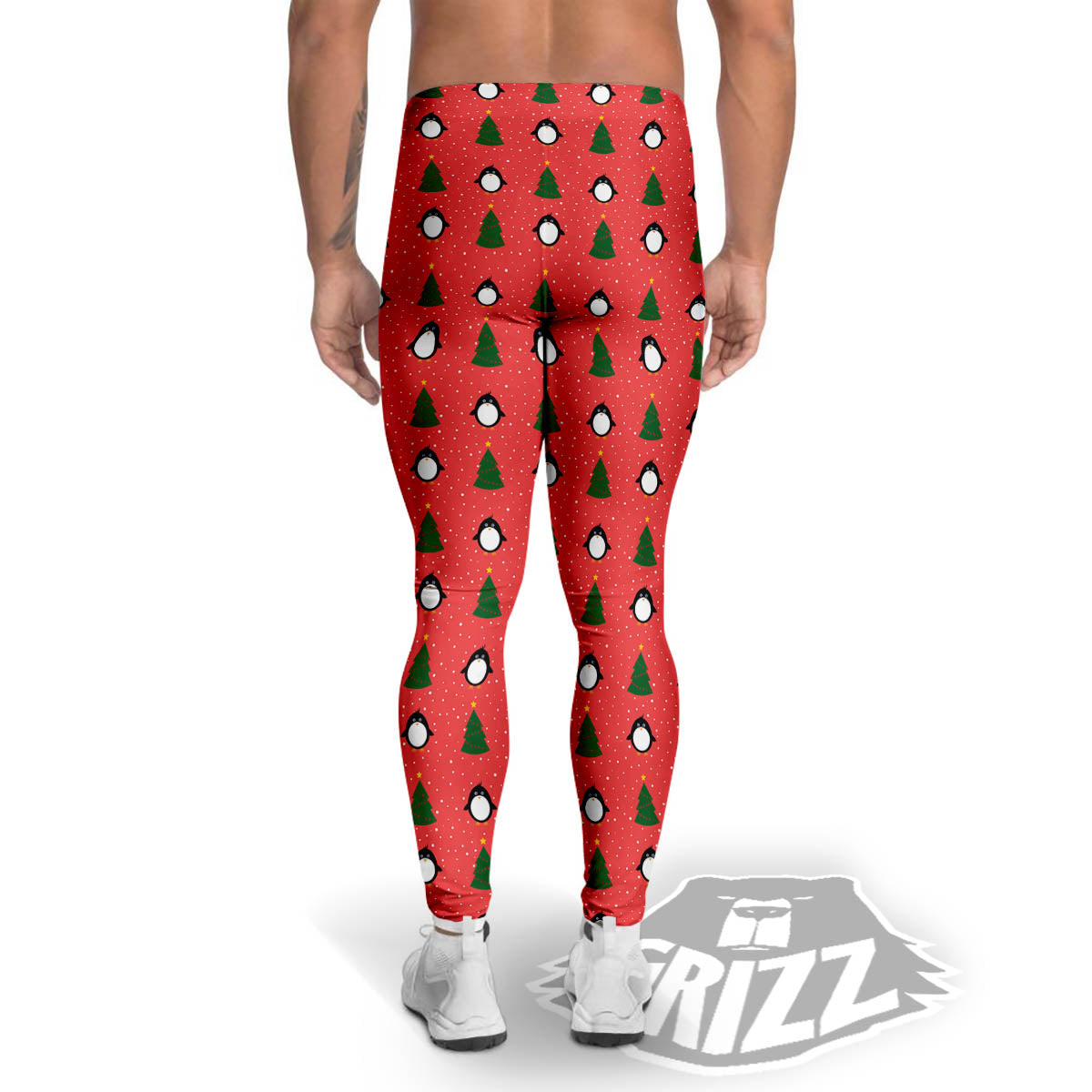Penguin Christmas Snowy Print Pattern Men's Leggings-grizzshop