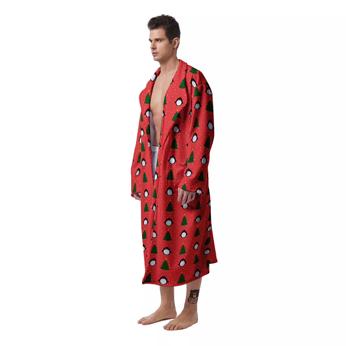 Penguin Christmas Snowy Print Pattern Men's Robe-grizzshop