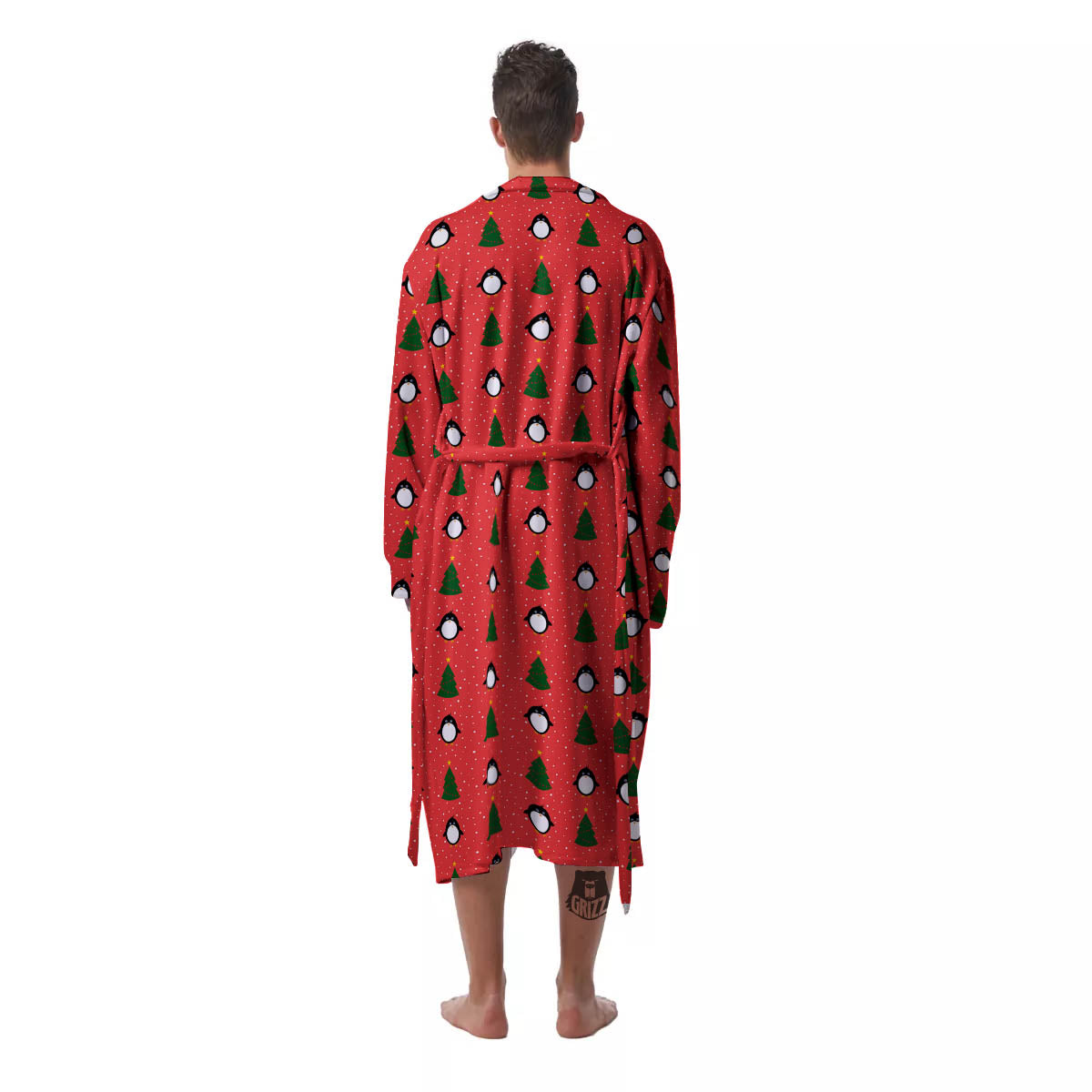 Penguin Christmas Snowy Print Pattern Men's Robe-grizzshop