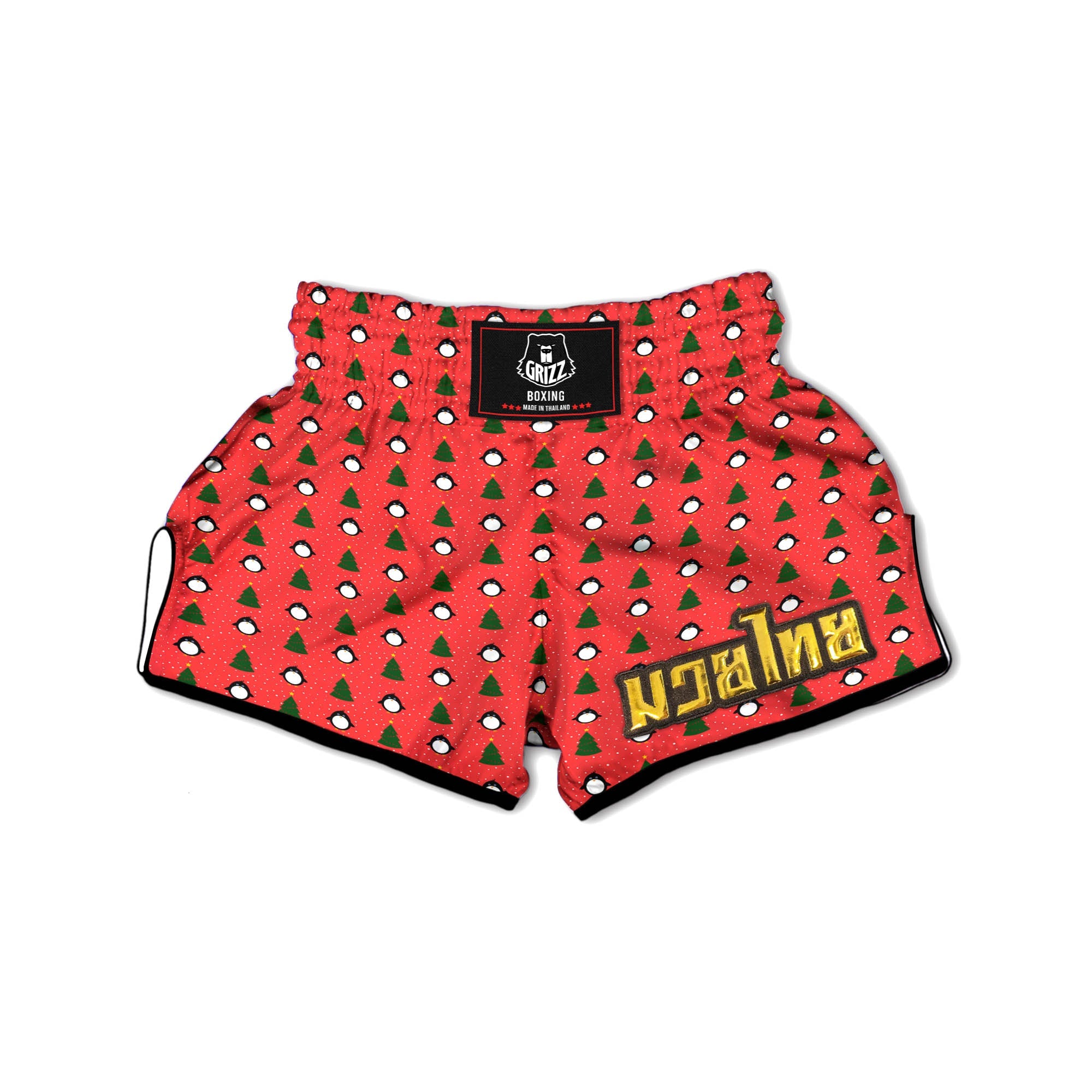 Penguin Christmas Snowy Print Pattern Muay Thai Boxing Shorts-grizzshop