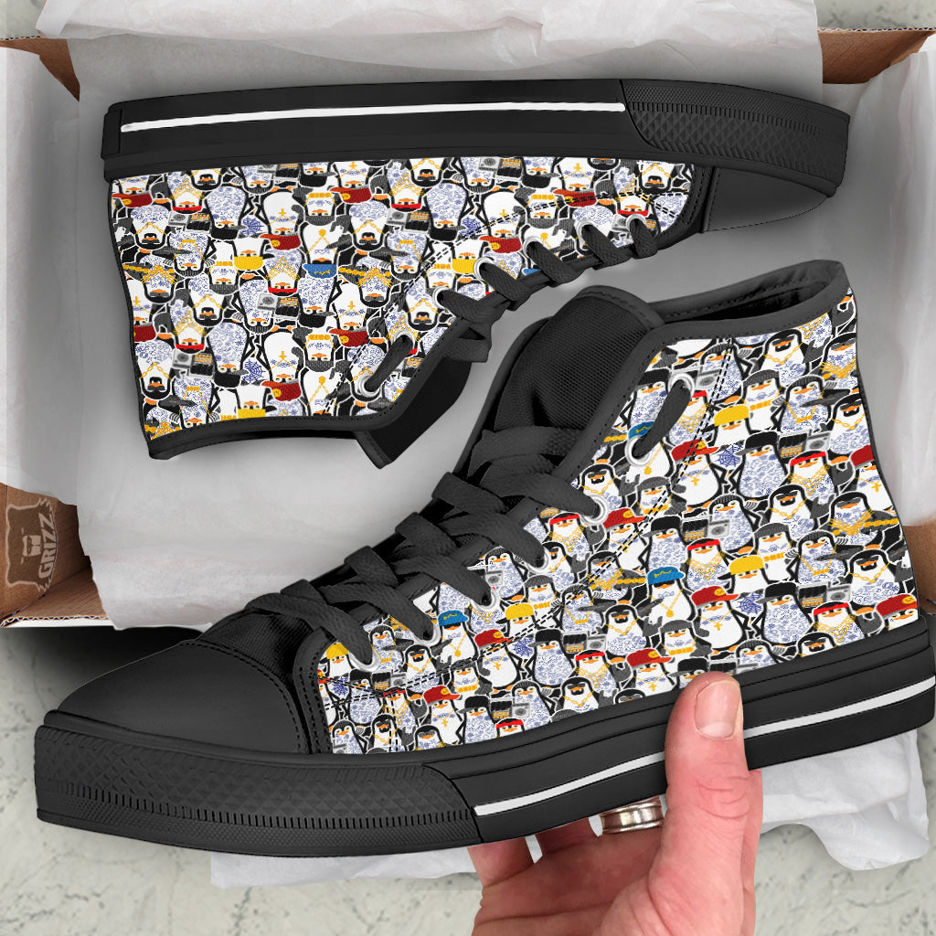 Penguin Criminal Print Pattern Black High Top Shoes-grizzshop