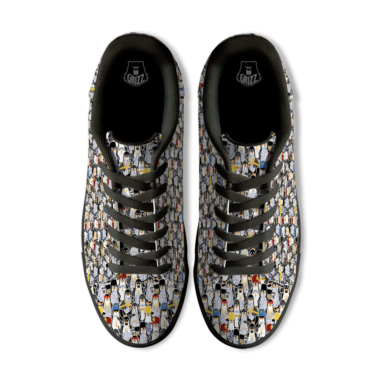Penguin Criminal Print Pattern Black Low Top Sneakers-grizzshop