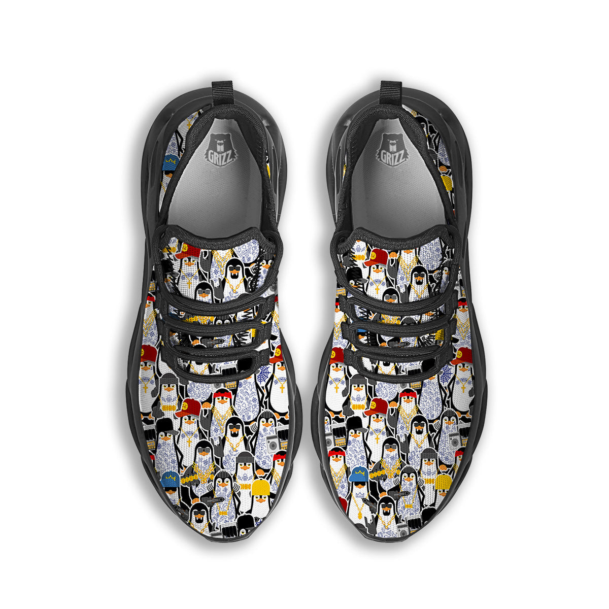 Penguin Criminal Print Pattern Black Running Shoes-grizzshop